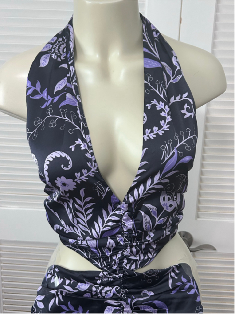 MISA Los Angeles Layla Indigo Vines Floral Halter Wide Leg Jumpsuit S - Picture 3 of 12